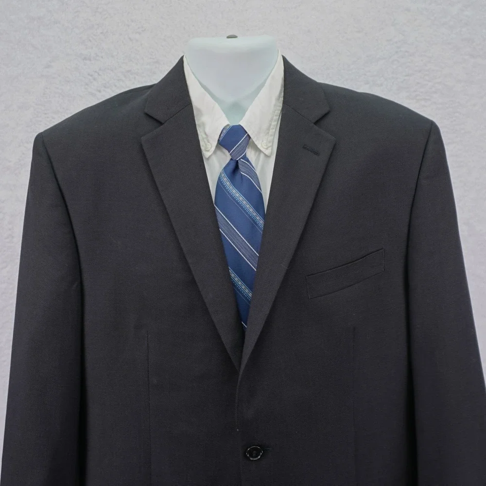 Calvin Klein Textured Wool Blend Blazer 42R Black Gray Birdseye‎